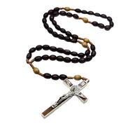 Piceioep De rosario de crucifijo de madera hecho a mano con cuentas marrones para oración y accesorio de Joyería elegante Collar de rosario de encuentro de madera Religioso marrón
