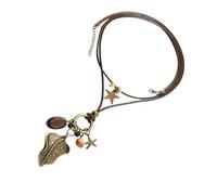 Piceioep Estilos Collar de hojas de cuentas de madera ajustable Colgante de aleación resistente a las alergias Accesorio de hecho a mano Collar de accesorios de estilos étnicos cotidianos