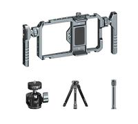 Piceioep Jaula de aluminio resistente para smartphone, acolchado de goma, antiarañazos, anticaídas, marco ajustable, agarre seguro, soporte ajustable para cámara de teléfono