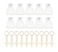 Piceioep Juego de 10 llaveros con cuentas de madera con colgante cruzado con bolsa de cordón para baby showers, suministros de fiesta de boda
