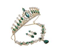 Piceioep Juego de collar de cristal brillante para novia con piedras de corte marquesa, perlas de imitación, adecuado para uso formal, perlas de imitación, joyería de diamantes de imitación, talla