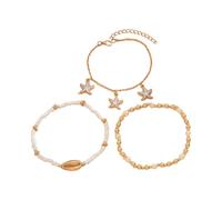 Piceioep Styles - Juego de tobilleras de concha con estrellas de mar y dije de cauri, joyería ajustable para pies de playa para mujer, tobillera de concha, talla única, como se describe