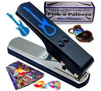 Pick-a-Palooza Paquete para fabricar tus propias púas para guitarra, de alta calidad, llavero con bolso de piel para guardar las púas, 15 tiras de material para las púas, lima en color azul