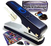 Pick-a-Palooza Púas de guitarra DIY Mega Pack de regalo - El fabricante de púas de guitarra premium - Incluye soporte de cuero para llavero, 15 tiras de púas y un archivo de púas, perforador azul,