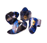 Pick Geek Juego de púas de dedo y pulgar | 1 púa de pulgar de celuloide | 3 púas de dedo de celuloide | Tamaño pequeño | Color azul carey | Incluye bolsa de cordón para un mantenimiento seguro
