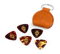 Pick Geek Llavero de cuero para púas | 100% cuero auténtico hecho a mano | marrón claro | Incluye 5 púas triangulares de celuloide Pick G ratis | Se envía en una caja de regalo de papel kraft