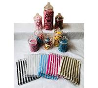 Pick n Mix - Kit de bufé de dulces de plástico transparente para fiestas, paquete de tarros victorianos para dulces, 8 tarros y 50 bolsas de dulces (plateado)