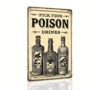 Pick Your Poison Drinks - Letrero de metal retro para decoración de pared para bar, cocina, hogar, Halloween, decoración interior, 8 x 12 pulgadas