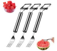 Pickelect Fruit Cutter, 2-in-1 Fruit Cutter & Fork for Quick and Easy Fruit Serving, Stainless Steel, Portable & Effortless Water Melon Forks Slicer Kitchen Tool (3)