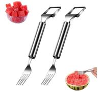 Pickelect Fruit Cutter, 2-in-1 Fruit Cutter & Fork for Quick and Easy Fruit Serving, Stainless Steel, Portable & Effortless Water Melon Forks Slicer Kitchen Tool (2)