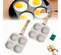 Pickelect Non-Stick Egg Frying Pan, Pickelect Egg Frying Pan, 4 Holes Skillet With Handle, Multifunctional, Scraper & Oil Brush, for Gas Induction Cooktops(2 Pcs White)