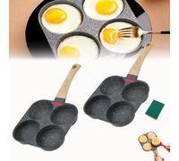 Pickelect Non-Stick Egg Frying Pan, Pickelect Egg Frying Pan, 4 Holes Skillet With Handle, Multifunctional, Scraper & Oil Brush, for Gas Induction Cooktops(2 Pcs Black)