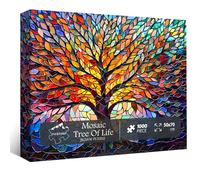 PICKFORU Rompecabezas de vidrio manchado de árbol de la vida para adultos, 1000 piezas, rompecabezas difícil difícil difícil para adultos, rompecabezas colorido mosaico árbol de la vida, rompecabezas