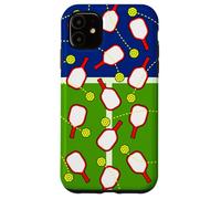 Pickleball Court Design with Red Paddles and Balls Carcasa para iPhone 11