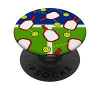 Pickleball Court Design with Red Paddles and Balls PopSockets PopGrip Adhesivo