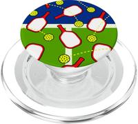 Pickleball Court Design with Red Paddles and Balls PopSockets PopGrip para MagSafe