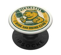 Pickleball Dink and Drink Club Capybara Insignia Retro PopSockets PopGrip Adhesivo