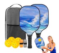 Pickleball - Kit de iniciación completo, pegamento de 2 manos, 4 bolas, 1, 2 raquetas | remo deportivo de fibra de vidrio | Palas ligeras con agarre de bola | Campo profesional para kit
