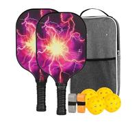 Pickleball - Kit de iniciación completo, pegamento de 2 manos, 4 bolas, 1, 2 raquetas | remo deportivo de fibra de vidrio | Palas ligeras con agarre de bola | Campo profesional para kit