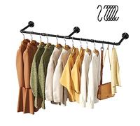 pickpiff Perchero vintage para ropa, perchero industrial de 55 pulgadas para montaje en pared, perchero resistente que ahorra espacio, 1 paquete con 6 ganchos en S