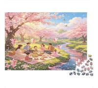 Picnic bajo Cerezos en Flor Puzzle de 1000 Piezas Papel Juego de Puzzle 1000 Piezas Primavera Familia Relajación Decoración Hogar Regalo 38x26cm/1000pcs