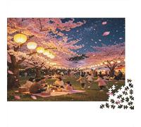 Picnic Bajo Cerezos Puzzle para Adultos Puzzle de 1000 Piezas Papel Noche en el Parque Relajación Decoración Regalo Familiar 70x50cm/1000pcs