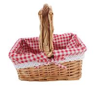 Picnic Basket with Handle, Large Empty Gift to Fill, Open Top Market Harvest Baskets for Garden, Fruit, Candy, Wine, Easter Egg Gathering, Wedding, (Red Plaid)