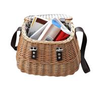 Picnic Basket With Lid, Hand-Woven Camping Basket With Shoulder Strap And Lid, Washable Lining For Easter, Multi Functional Organizer Hamper For Outdoor Thanks Giving Birthday Party Valentine Day