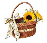 Picnic Basket - Woven Hamper, Imitation Rattan Carrier for Outdoor Dining, Market Tote with Ribbon Handle, Garden Storage, Classic Container for Beach Camping and Fruit Harvest