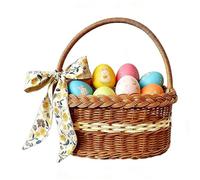 Picnic Basket,Woven Storage Hamper | Imitation Rattan Farmers Market Basket with Handle and Ribbon - for Picnic Storrage Garden Beeach Camping Outtdoor Harvest Fruit Flower