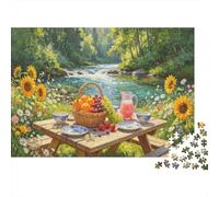 Picnic Junto al Río Puzzle para Adultos Puzzle de 1000 Piezas Girasoles Juego de Puzzle 1000 Piezas Relajación Hogar 52x38cm/1000pcs