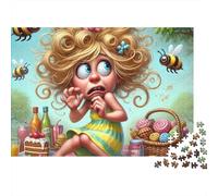 Picnic Mujer Dibujos Animados Abejas Puzzle para Adultos Puzzle de 1000 Piezas Papel Relajante Regalo Familiar 52x38cm/1000pcs