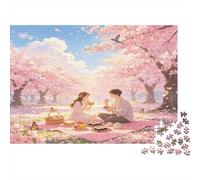 Picnic Pareja bajo cerezos Puzzle de 1000 Piezas Papel Puzzle para Adultos Relajante Decoración Hogar Regalo Familiar 52x38cm/1000pcs