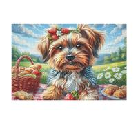 Picnic Yorkshire Terrier Perro Rompecabezas 1000 Piezas Cartón para Expertos Mejora Memoria Actividad Tiempo Libre Pack Completo Original 1000 PCS/75x50cm