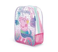 PICOBOX Mochila de Playa Transparente Infantil Peppa Pig para Niños y Niñas 31x25x23 cm, Bolsa Antiarena PVC con Base de Rejilla, Juguetes de Playa, Piscina y Viaje