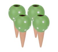 Relaxdays 4 Picos Riego con Abertura Botella 1,5 l, Conos Arcilla Regar Plantas Interior y Balcón, Verde y Terracota