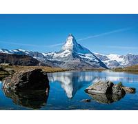PICSonPAPER Póster Matterhorn Suiza, 100 cm de ancho x 70 cm de alto, montañismo, alpinismo, lago, naturaleza.