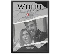 Pictalia - Marco de fotos personalizado para pareja Old School, Lugar de encuentro, fecha de encuentro, foto y texto personalizable, regalo Hombre Mujer, San Valentín, Enamorados, Regalo pareja