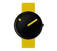 PICTO® 40 mm/esfera negra/correa de cuero amarillo canario, Amarillo, 40 mm, Diseño danés