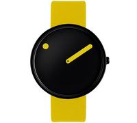 PICTO® 40 mm/esfera negra/correa de cuero amarillo canario, Amarillo, 40 mm, Diseño danés