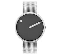 Picto Reloj de Cuarzo Unisex, Caja de Acero Inoxidable de 40 mm con Correa de Malla de Acero y Esfera Gris