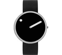 Picto Reloj de cuarzo unisex, caja de acero inoxidable de 40 mm con pulsera de malla de acero negro y esfera negra, Correa