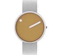 Picto Reloj de Cuarzo Unisex, Caja de Acero Inoxidable de 40 mm con Pulsera de Malla de Acero y Esfera Amarilla Mostaza.