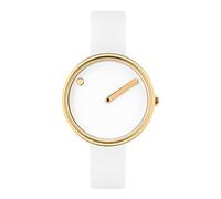 Picto Reloj unisex de cuarzo, caja IP de oro de 30 mm con esfera blanca y correa de silicona blanca
