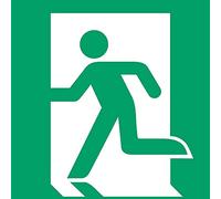 pictograma de salida de emergencia a la izquierda, señal de rescate para indicar un camino de escape, Tarifold 7510002, ISO 7010, plástico 1,4 mm, 200 x 200 mm, verde y blanco