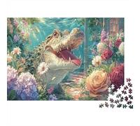Picture Puzzle 1000 Piece Puzzles Faune Sauvage Whole Family Cadeau Pour La Famille Décoration Murale Crocodile Dans le Jardin Des Fleurs 38x26cm/1000pcs