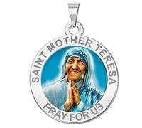 PicturesOnGold.com Santa Madre Teresa Medalla Religiosa en Color 10 K and14 K Amarillo o Blanco, de Oro o Plata de Ley