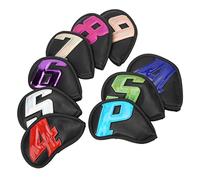 Picysa Fundas para Cabeza de Palos de Golf, Juego Impermeable de 9 Uds., Protección Duradera de Cuero PU para Deportes Al Aire (Negra)