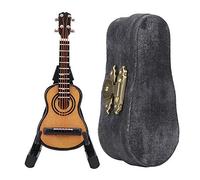Picysa Guitarra Miniatura, Instrumento de Madera para Casa de Muñeca con Caja de Cuero, Accesorios de Simulación Modelo para Muñecas Escala 1:6 y 1:12, Decoración de Mini Guitarra Viva y