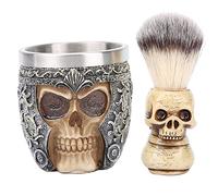 Picysa Juego de Afeitado de Barba para Hombre, Cuenco de Afeitar de Acero Inoxidable, Jabonera con Cabeza de Esqueleto